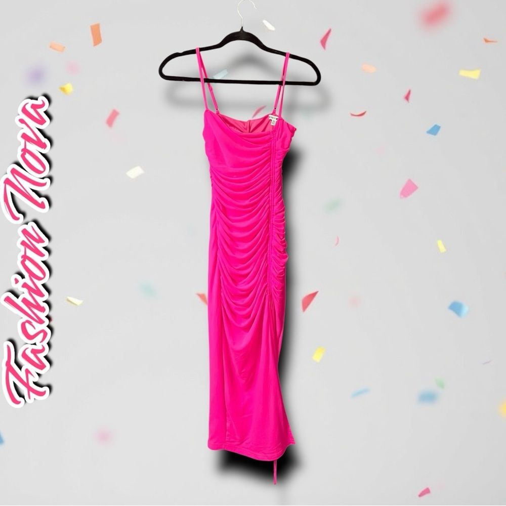 Preowned Fashion Nova Elle Mesh Midi Dress – Neon Pink - XS - Picture 2 of 13